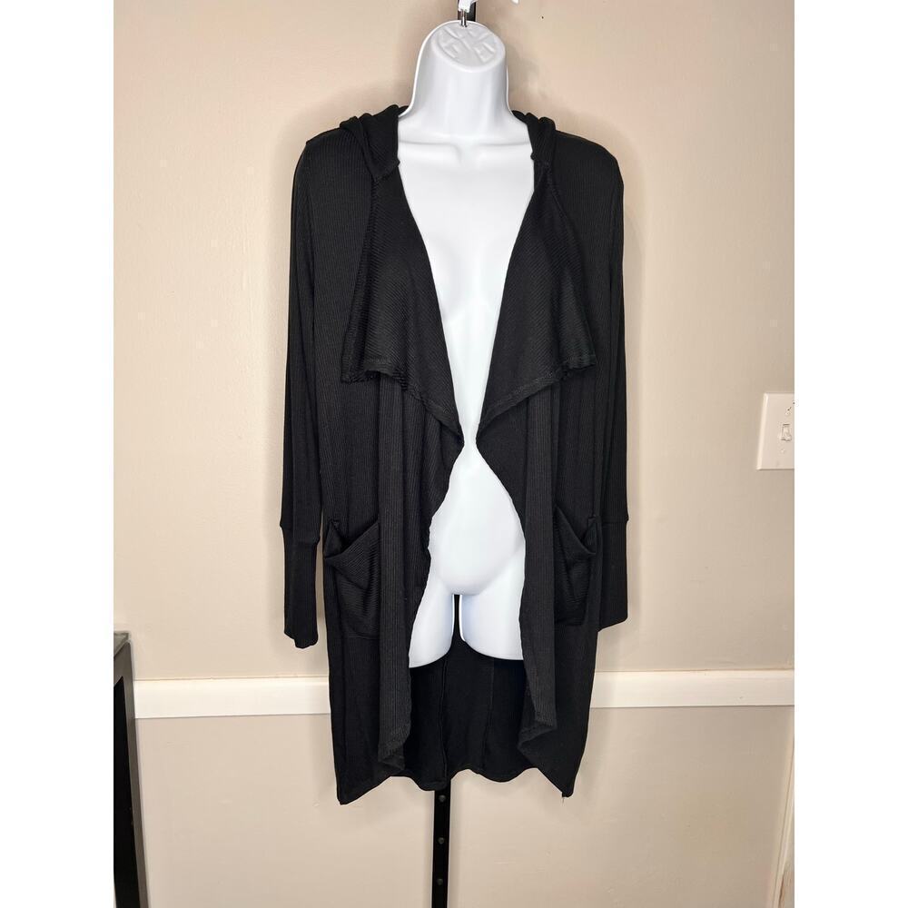 Chaser Long Sleeve Draped Open Front Hooded Cardigan Black Women's Small NWT